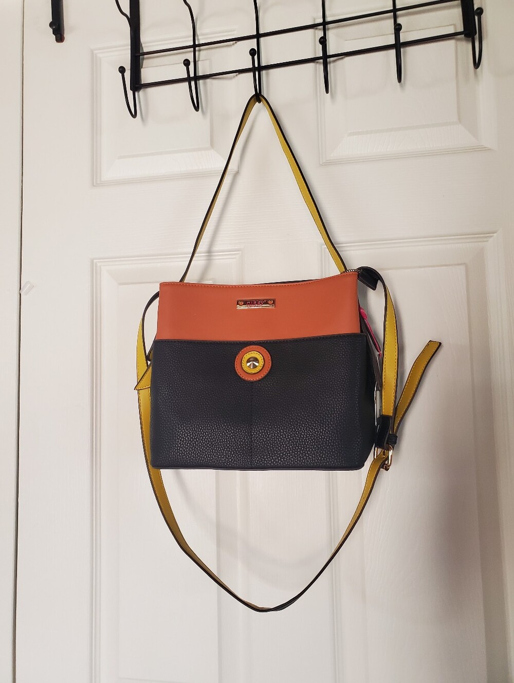 Nicole Lee Two-Tone Black and Orange Crossbody Bag + Wallet Faux Leather